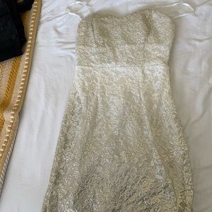 White and Gold Strapless Dress